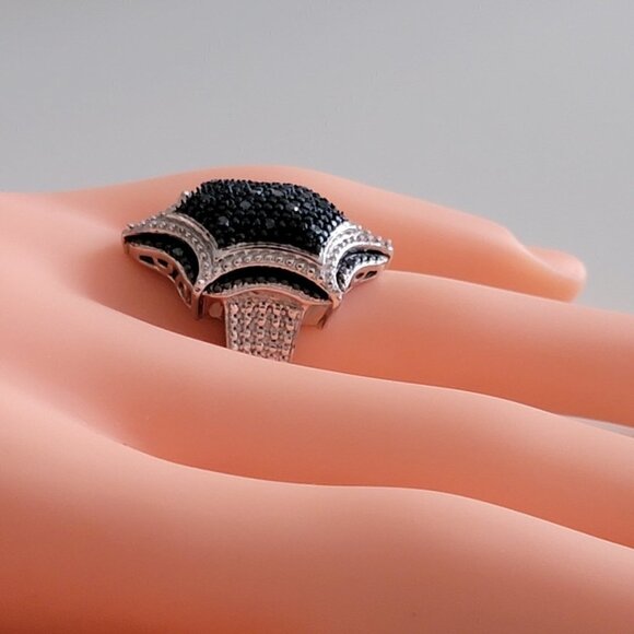Blue Diamond Ring Set in 925 Silver signed SJD - Picture 6 of 12